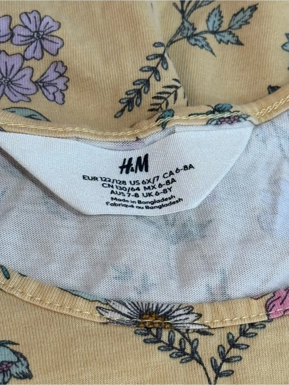 H&M Girls Floral Sleeveless Dress Size 6X-7 Yellow Cotton